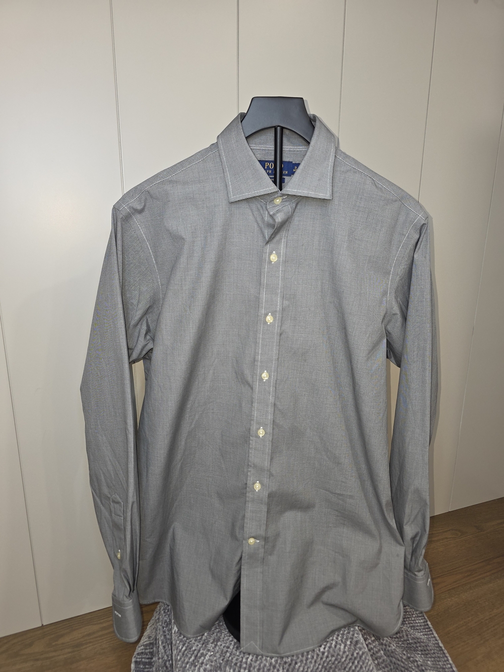 Ralph Lauren Gray Button-Up Dress Shirt Houndstooth Long Sleeve Preppy Size 16